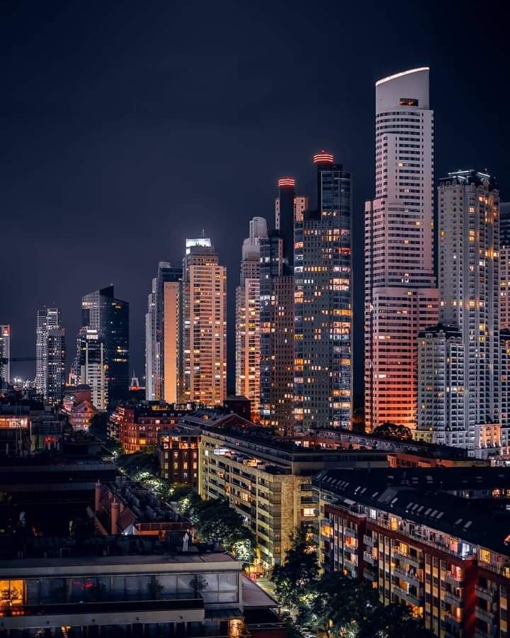 Puerto Madero skyline at night with modern skyscrapers